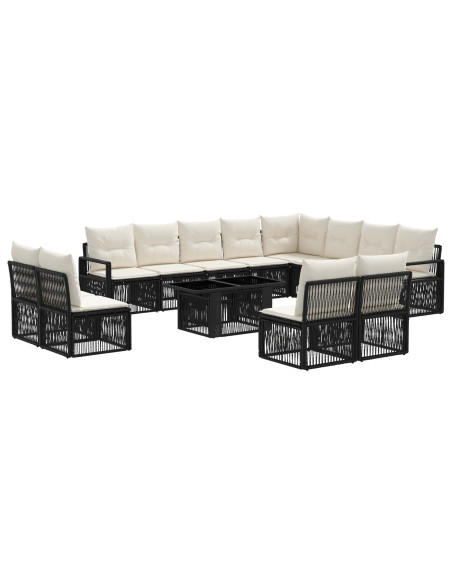 Set Divano da Giardino 13 pz Nero e Bianco Crema polyrattan