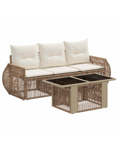 Set Divano da Giardino 4 pz Beige e Bianco Crema polyrattan 2