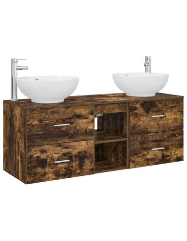 Set di mobili per il bagno 3 pz Rovere Fumo 49,5 x 44,5 x 65 cm
