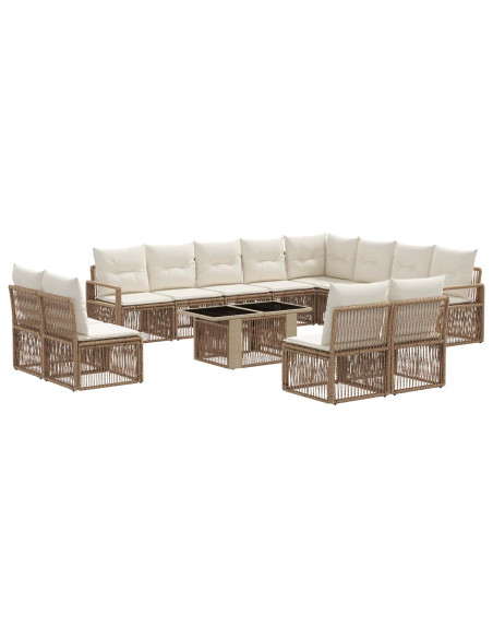 Set Divano da Giardino 13 pz Beige e Bianco Crema polyrattan