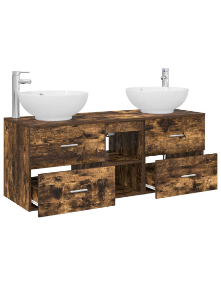 Set di mobili per il bagno 3 pz Rovere Fumo 49,5 x 44,5 x 65 cm