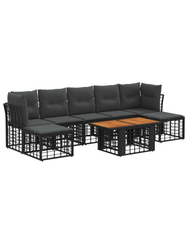 Set Divano da Giardino 8 pz Nero e Grigio scuro polyrattan