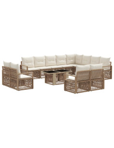 Set Divano da Giardino 13 pz Beige e Bianco Crema polyrattan 2