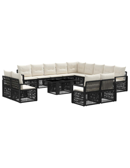 Set Divano da Giardino 14 pz Nero e Bianco Crema polyrattan
