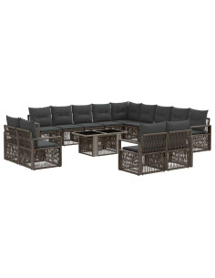Set Divano da Giardino 14 pz Grigio e Grigio Scuro polyrattan 2