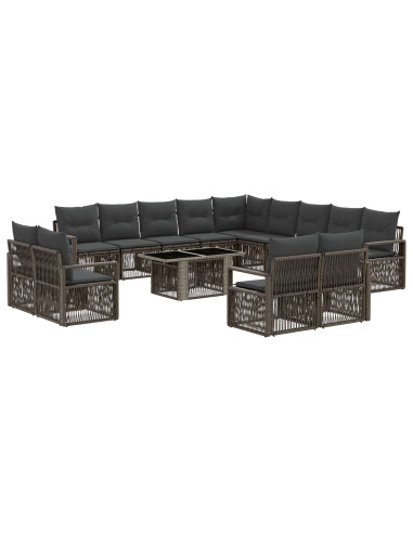 Set Divano da Giardino 14 pz Grigio e Grigio Scuro polyrattan