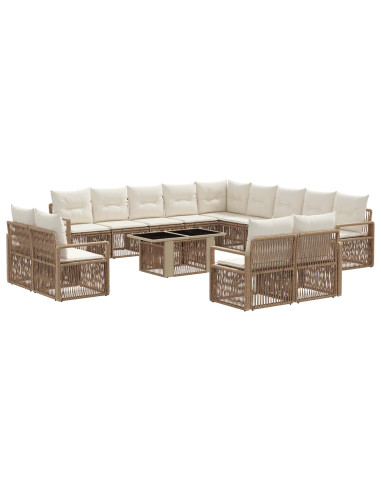 Set Divano da Giardino 14 pz Beige e Bianco Crema polyrattan