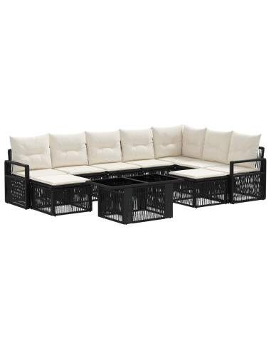 Set Divano da Giardino 10 pz Nero e Bianco Crema polyrattan