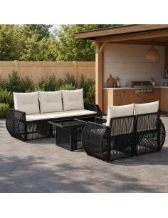 Set Divano da Giardino 6 pz Nero e Bianco Crema polyrattan