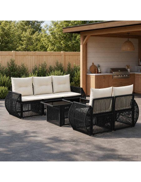 Set Divano da Giardino 6 pz Nero e Bianco Crema polyrattan