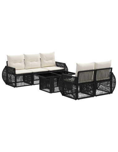 Set Divano da Giardino 6 pz Nero e Bianco Crema polyrattan