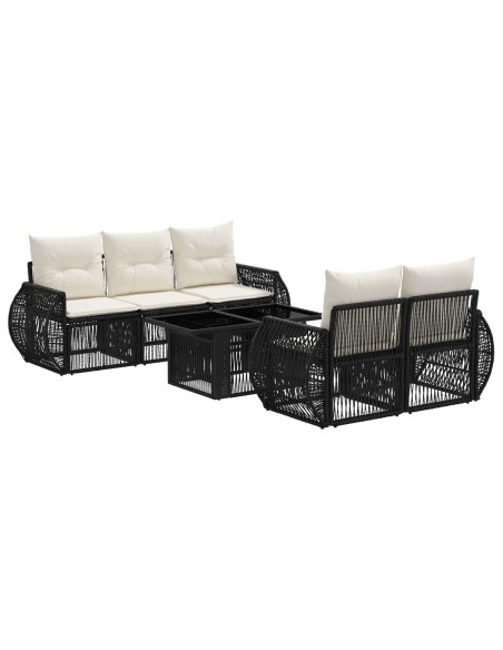 Set Divano da Giardino 6 pz Nero e Bianco Crema polyrattan