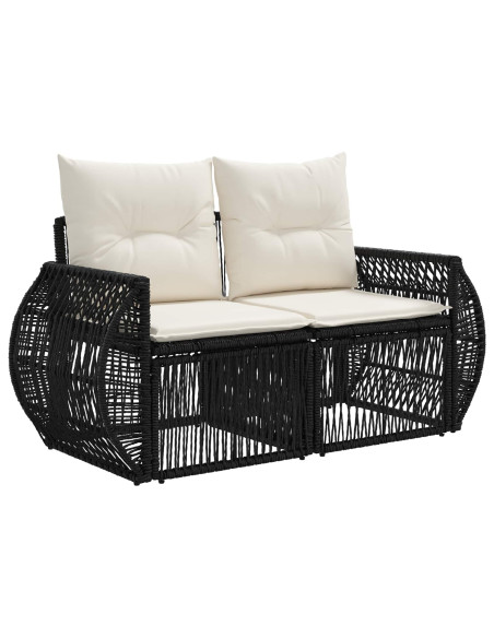 Set Divano da Giardino 6 pz Nero e Bianco Crema polyrattan