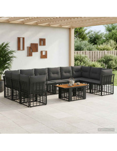 Set Divano da Giardino 11 pz Nero e Grigio scuro polyrattan