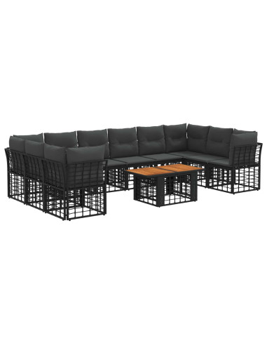 Set Divano da Giardino 11 pz Nero e Grigio scuro polyrattan