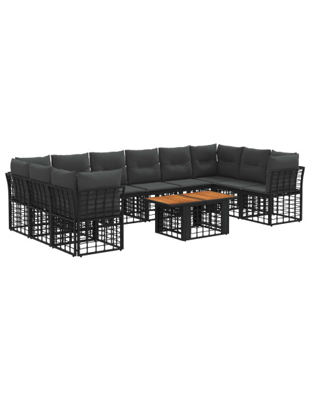 Set Divano da Giardino 11 pz Nero e Grigio scuro polyrattan