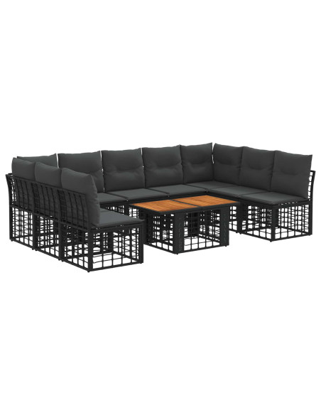 Set Divano da Giardino 10 pz Nero e Grigio scuro polyrattan