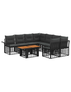 Set Divano da Giardino 9 pz Nero e Grigio scuro polyrattan 2