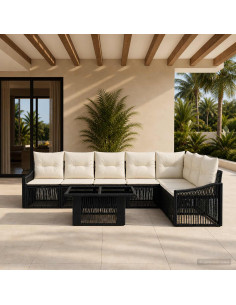 Set Divano da Giardino 8 pz Nero e Bianco Crema polyrattan