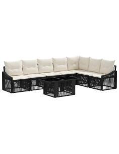 Set Divano da Giardino 8 pz Nero e Bianco Crema polyrattan 2