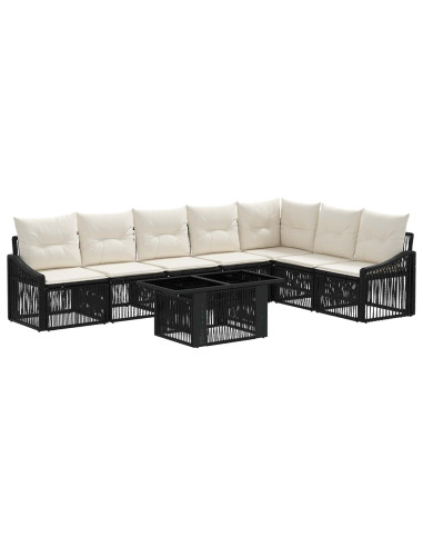 Set Divano da Giardino 8 pz Nero e Bianco Crema polyrattan