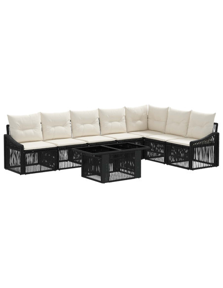 Set Divano da Giardino 8 pz Nero e Bianco Crema polyrattan