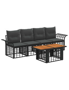 Set Divano da Giardino 5 pz Nero e Grigio scuro polyrattan 2