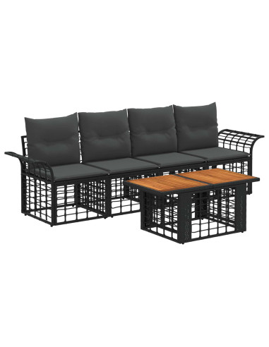 Set Divano da Giardino 5 pz Nero e Grigio scuro polyrattan