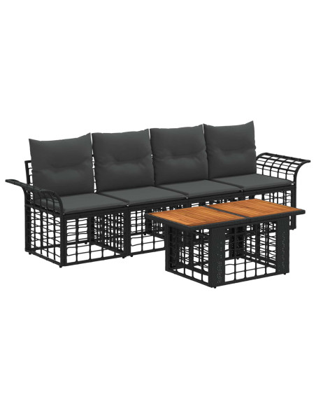 Set Divano da Giardino 5 pz Nero e Grigio scuro polyrattan
