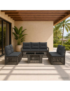 Set Divano da Giardino 8 pz Grigio e Grigio Scuro polyrattan