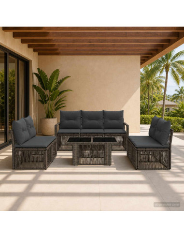 Set Divano da Giardino 8 pz Grigio e Grigio Scuro polyrattan