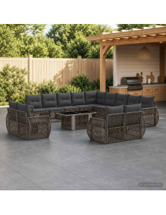 Set Divano da Giardino 14 pz Grigio e Grigio Scuro polyrattan