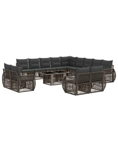 Set Divano da Giardino 14 pz Grigio e Grigio Scuro polyrattan