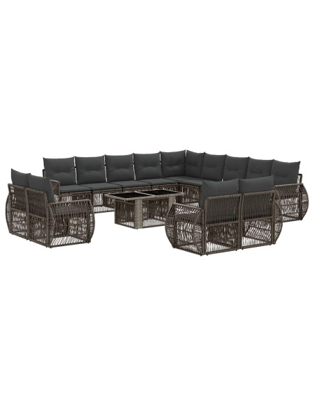 Set Divano da Giardino 14 pz Grigio e Grigio Scuro polyrattan