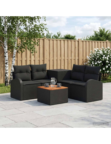 Set di divani 6 pz Nero Rattan sintetico e Acciaio