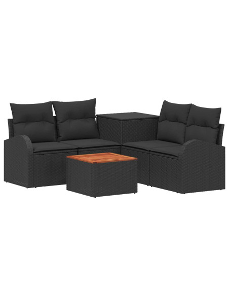 Set di divani 6 pz Nero Rattan sintetico e Acciaio