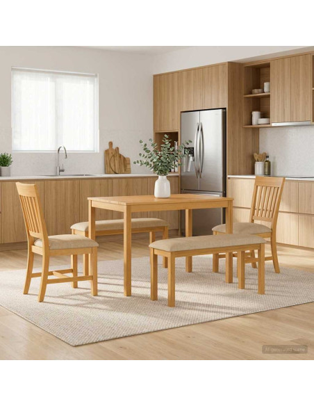 Set da pranzo 5 pz Beige Legno di Quercia Massello
