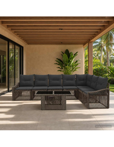 Set Divano da Giardino 8 pz Grigio e Grigio Scuro polyrattan