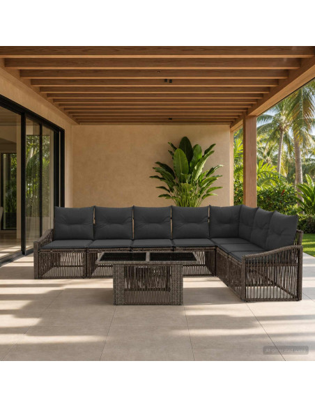 Set Divano da Giardino 8 pz Grigio e Grigio Scuro polyrattan