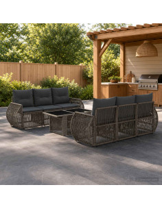 Set Divano da Giardino 7 pz Grigio e Grigio Scuro polyrattan