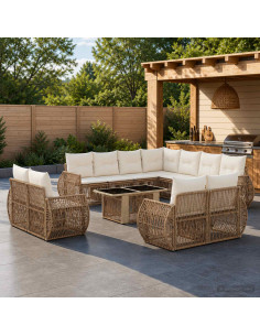 Set Divano da Giardino 12 pz Beige e Bianco Crema polyrattan