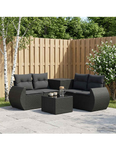 Set di divani 6 pz Nero Rattan sintetico e Acciaio