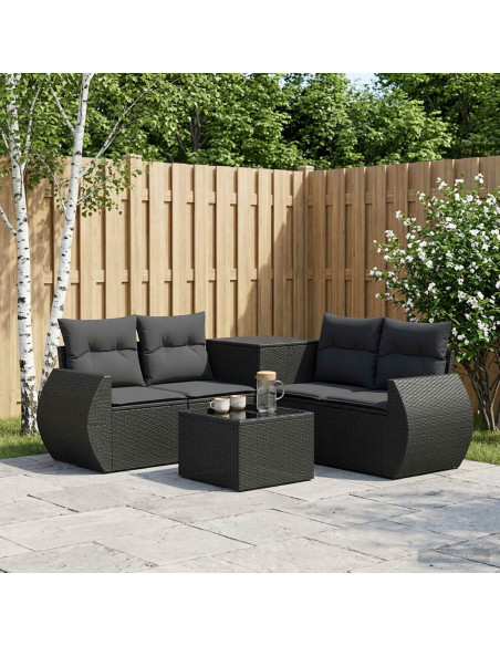Set di divani 6 pz Nero Rattan sintetico e Acciaio