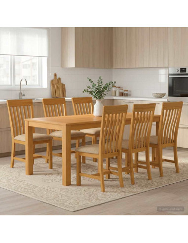 Set da pranzo 7 pz Beige Legno di Quercia Massello