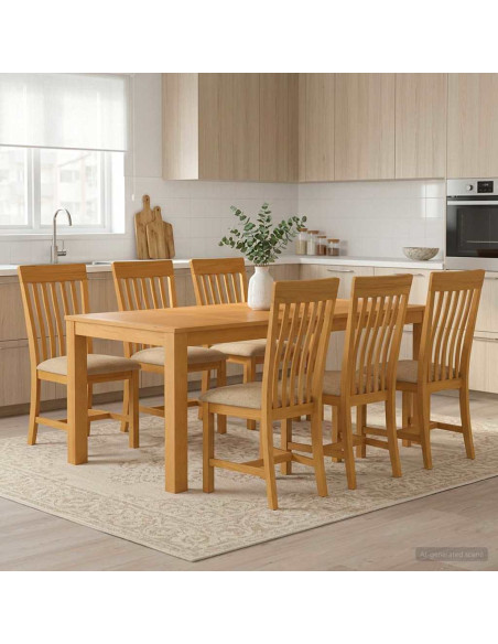 Set da pranzo 7 pz Beige Legno di Quercia Massello
