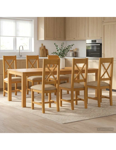 Set da pranzo 7 pz Beige Legno di Quercia Massello