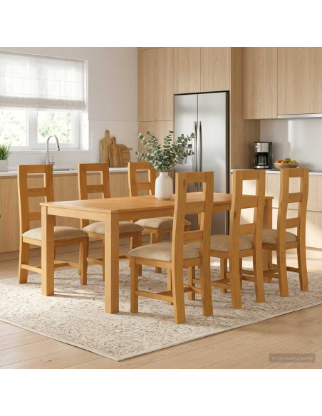 Set da pranzo 7 pz Beige Legno di Quercia Massello