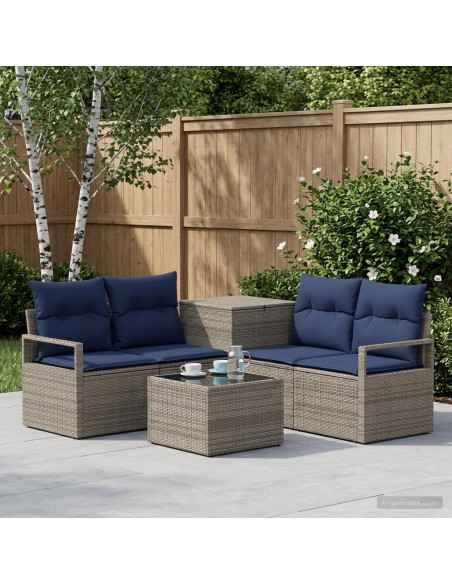 Set di divani 6 pz Grigio e Blu Navy Rattan sintetico e Acciaio