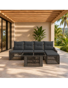 Set Divano da Giardino 6 pz Grigio e Grigio Scuro polyrattan