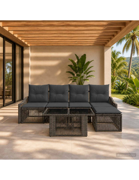 Set Divano da Giardino 6 pz Grigio e Grigio Scuro polyrattan